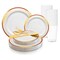 White with Burgundy and Gold Harmony Rim Plastic Wedding Value Set (20 Settings)
